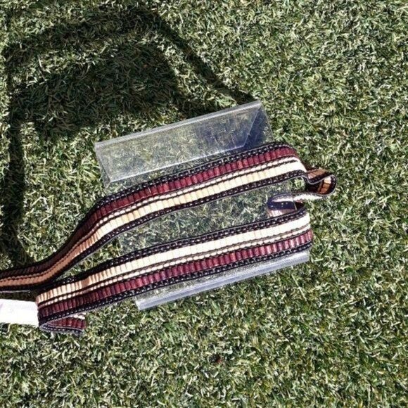 Loft Belt Beaded Tribal Wood 1" Cincher Hook Loop Brown Tan Black Sz M/L - Picture 6 of 8